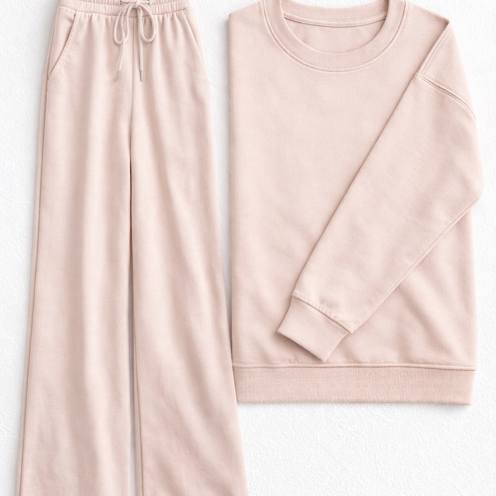 Amazon Women's Wide Leg Crew Lounge Set in Soft Cream